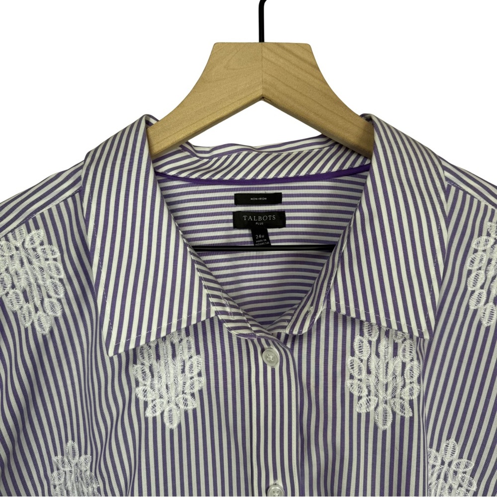 Talbots Plus Size 24W Heavily Embroidered No Iron Cotton Button Up Work Office - Picture 2 of 6